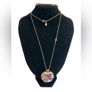 LOFT Gold Tone With Gem Stone Multi Color Circle Pendant Necklace